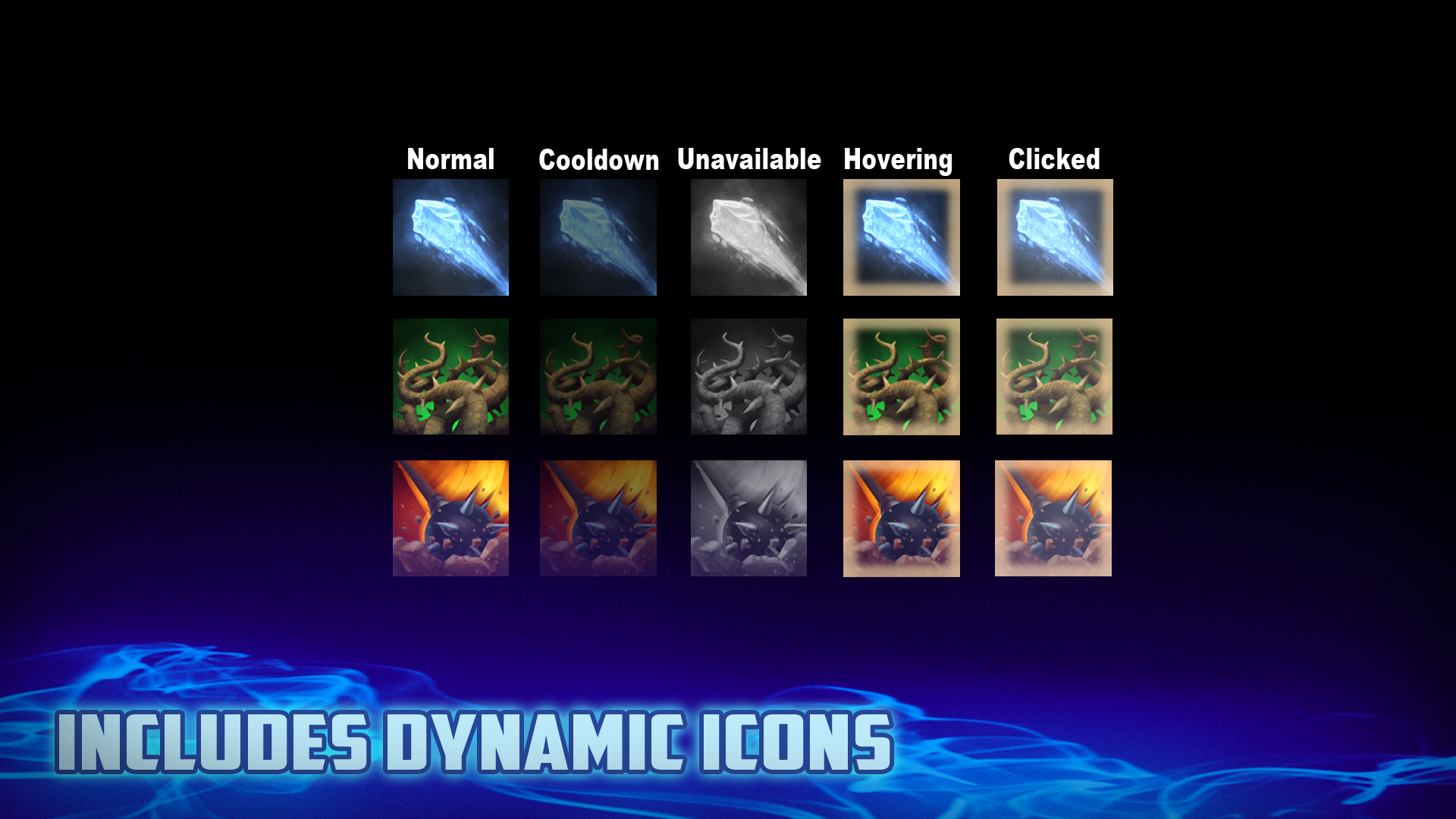 150 Fantasy Spell Icons Pack 虚幻4 UE4 技能 大招 图标 UI umg