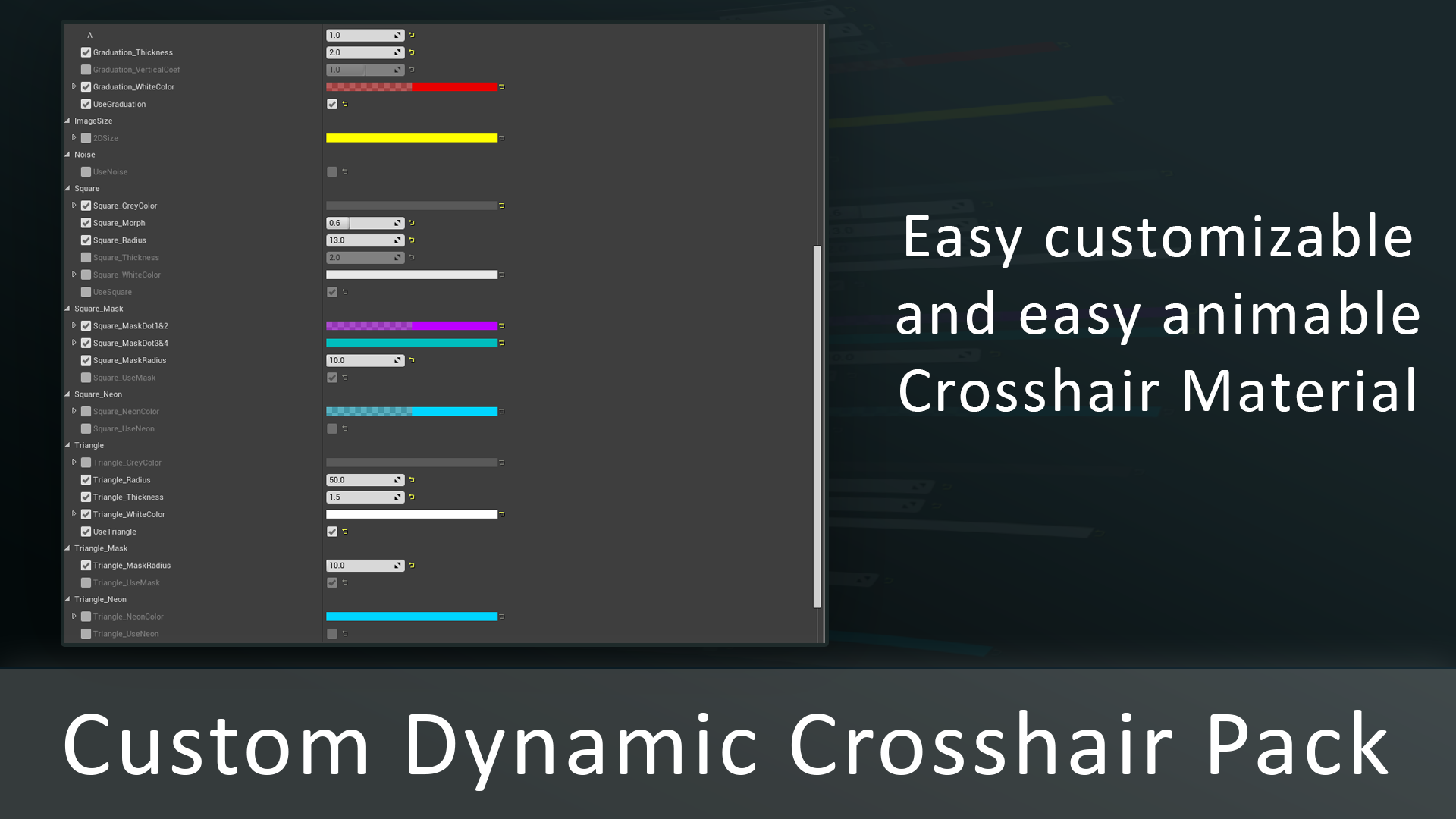 动态 准星 瞄准 材质 虚幻4 UE4 Custom Dynamic Crosshair Pack插图3