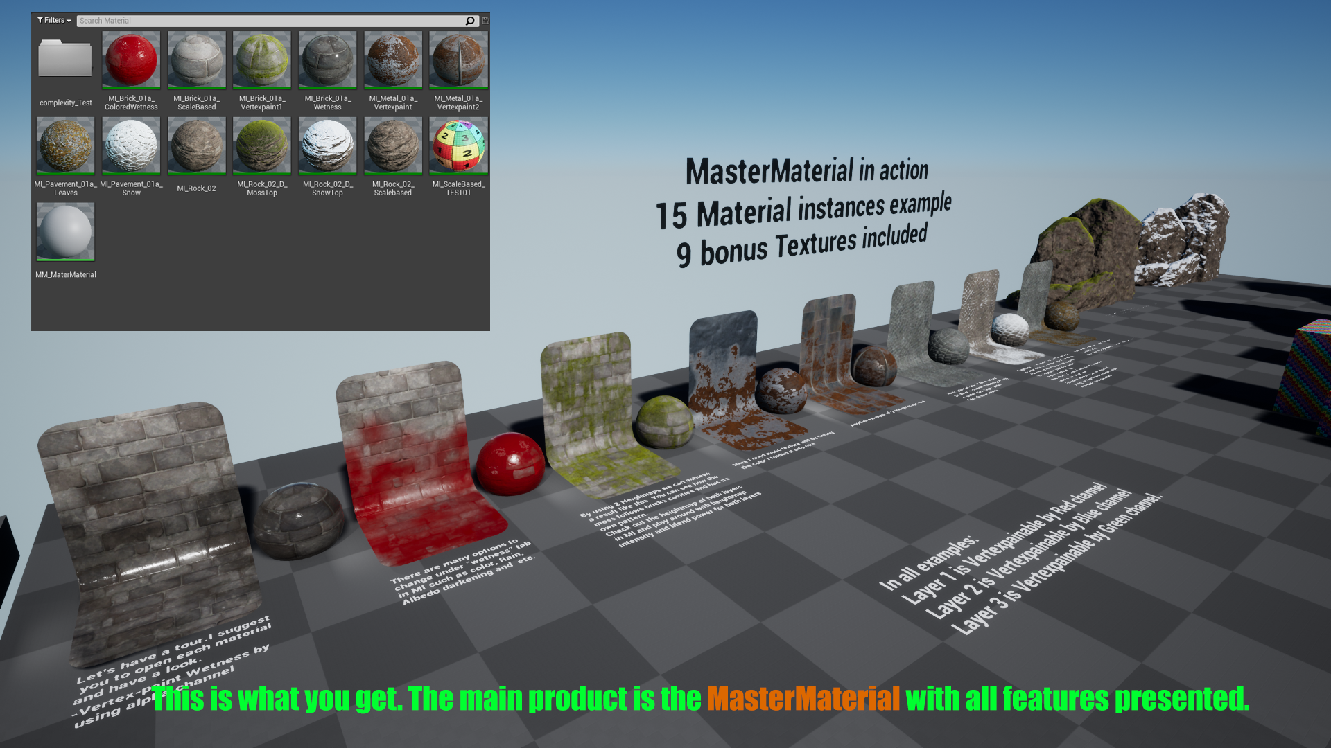 高级混合通用自然主材质合集 虚幻4 ue4 AllinOne MasterMaterial插图1