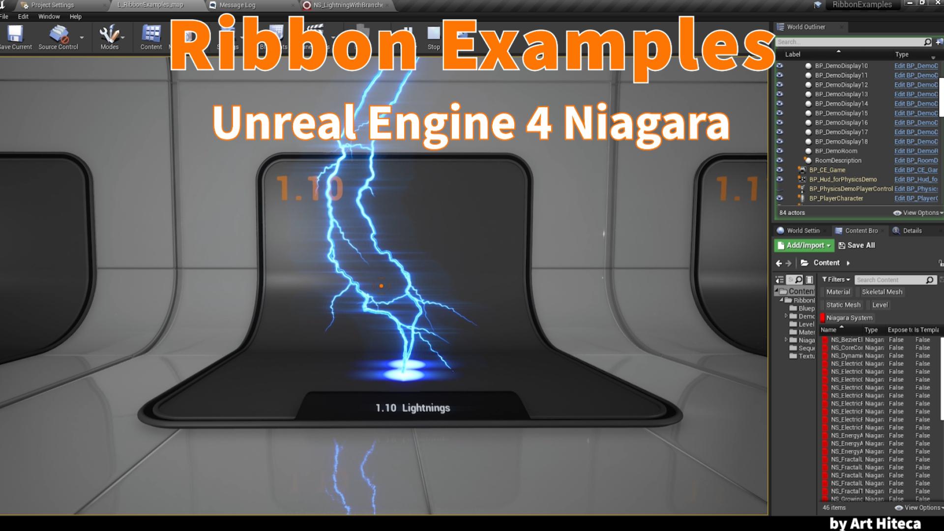 落雷闪电线性游戏特效项目 虚幻4 ue4 Niagara Ribbon examples插图12