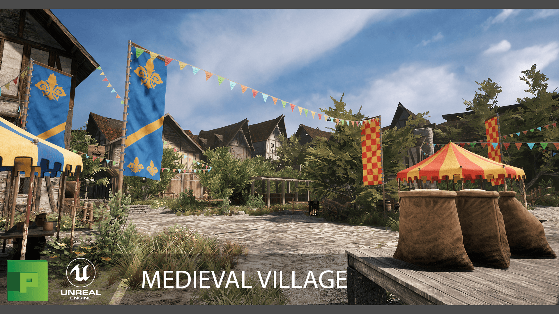 Medieval Village 虚幻4 UE4 中世纪 乡村 村落 彩带 场景插图3