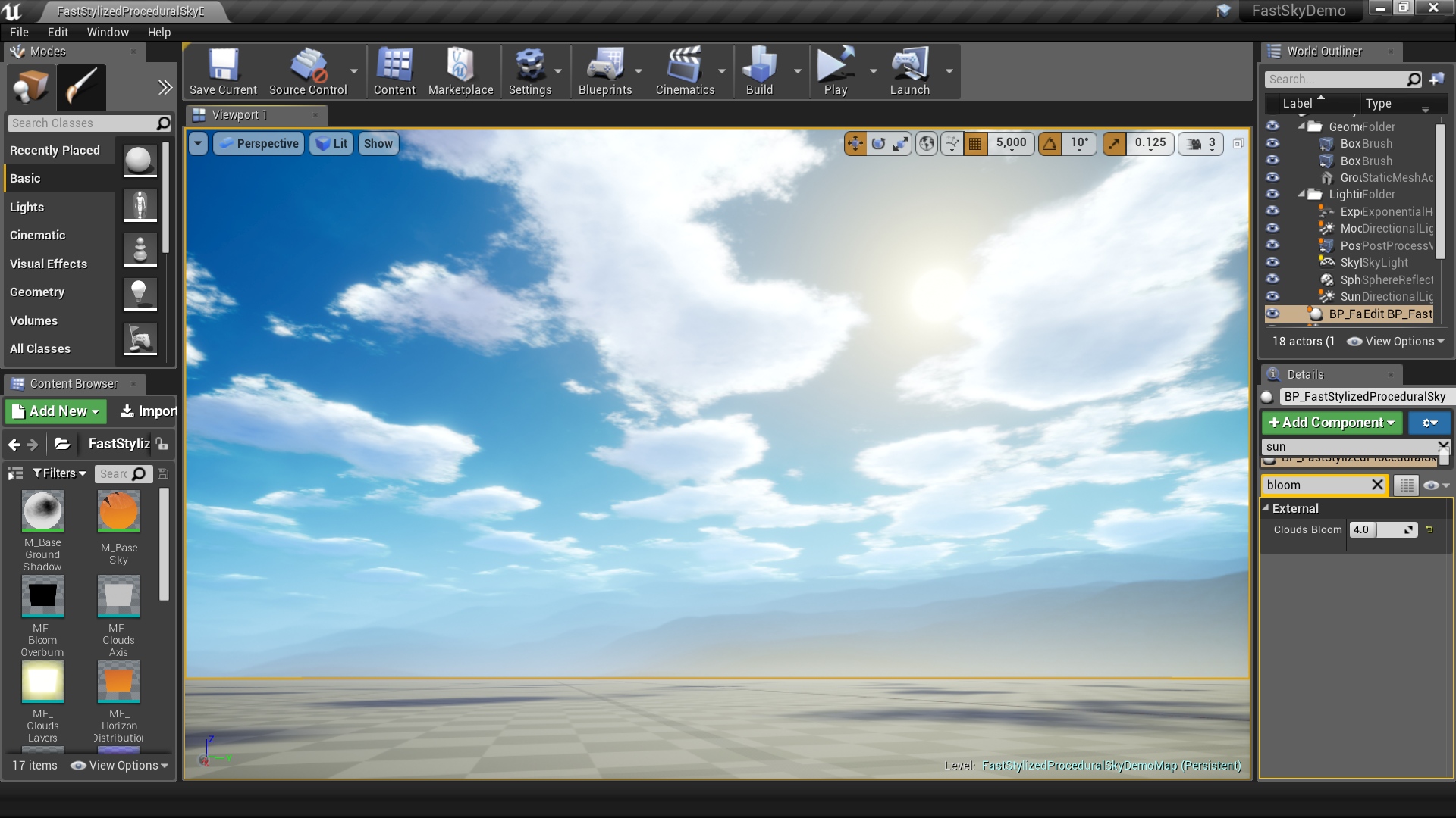 程序化 天空 蓝图 虚幻4 UE4 Fast Stylized Procedural Sky 422插图2