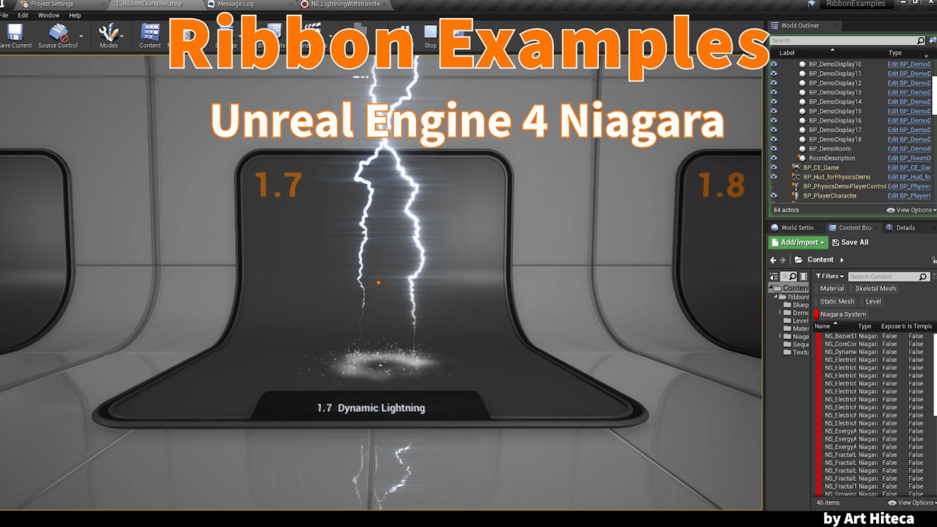 落雷闪电线性游戏特效项目 虚幻4 ue4 Niagara Ribbon examples插图9