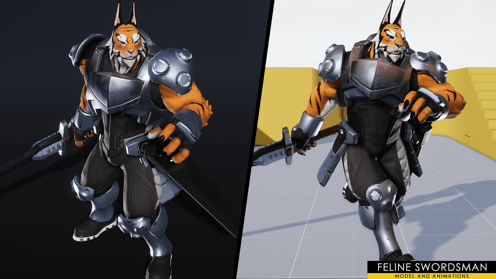 Feline Swordsman Character 虚幻4 UE4 卡通 虎战士 角色 动作