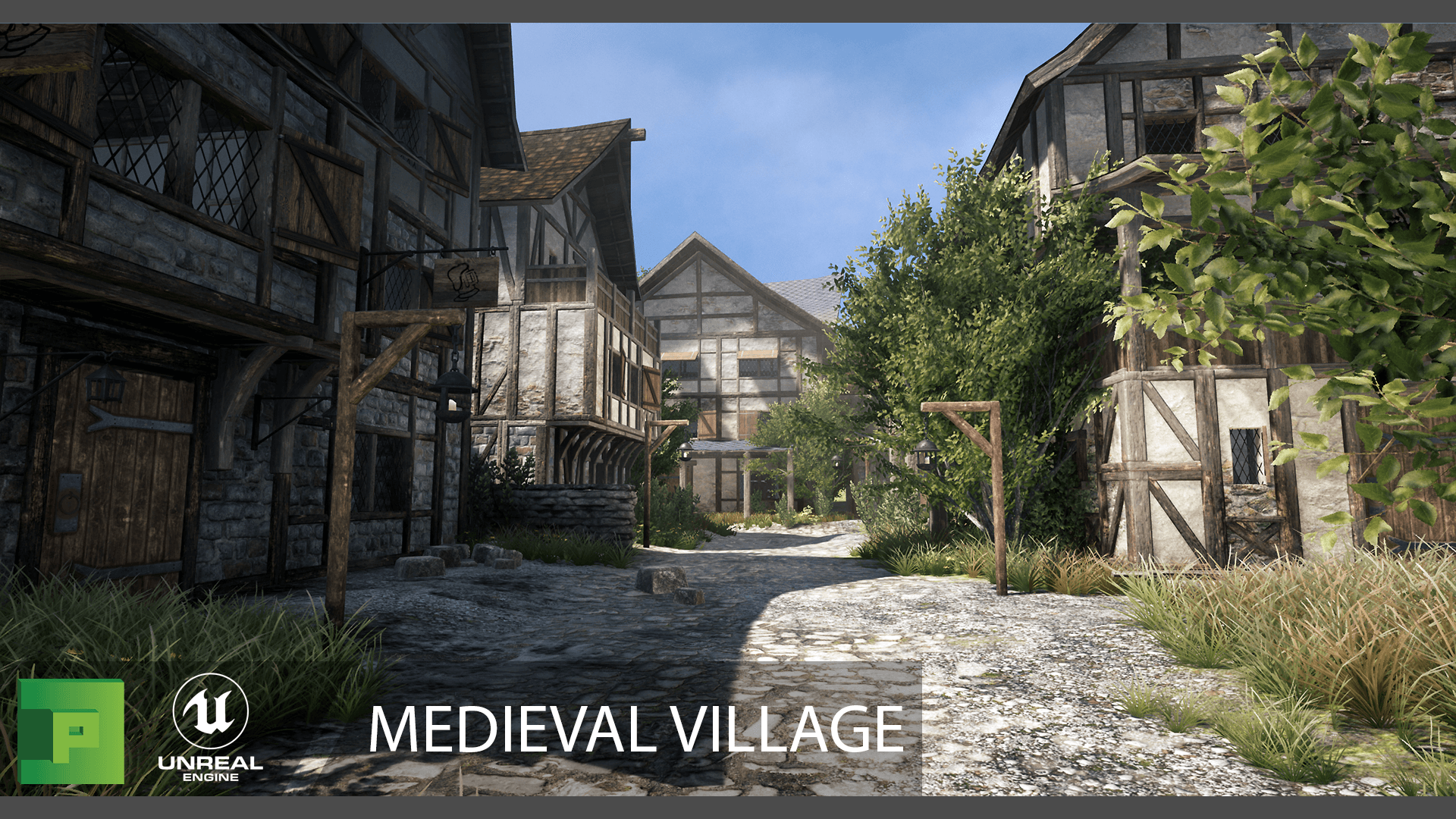 Medieval Village 虚幻4 UE4 中世纪 乡村 村落 彩带 场景插图1