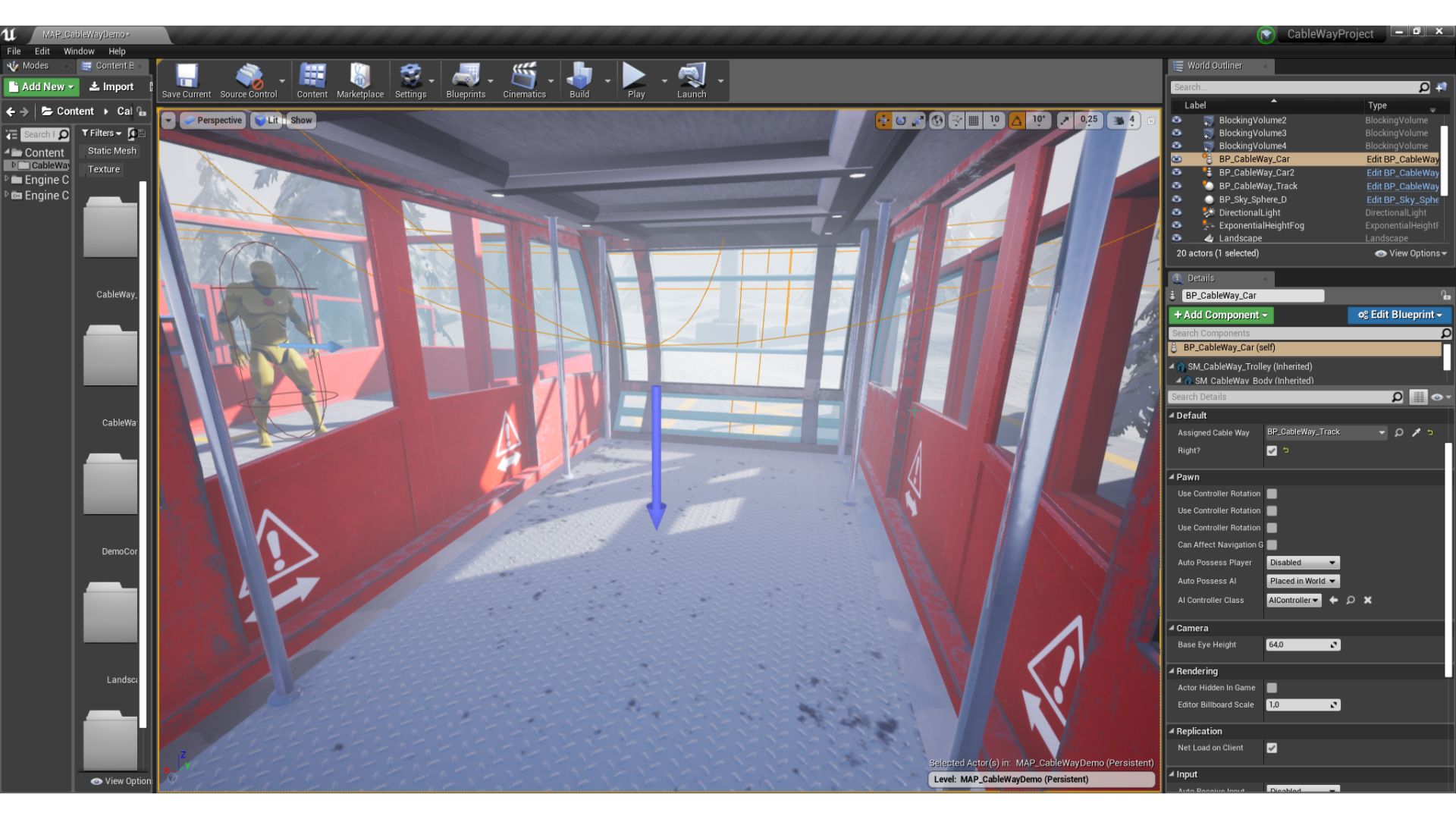 雪山观光缆车传送带游戏蓝图模板 虚幻4 ue4 Cableway Template插图5