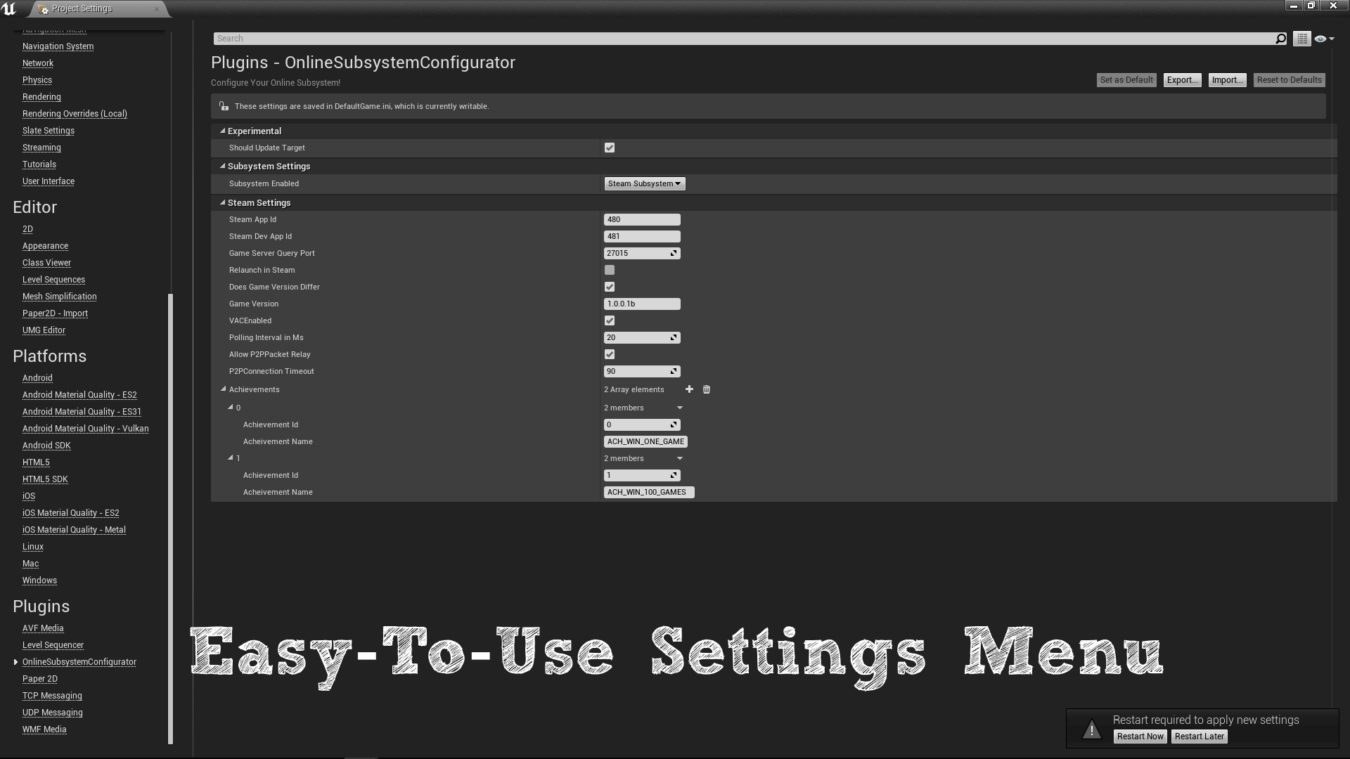 项目 菜单 控制 stema 插件 虚幻4 UE4 SubsystemConfigurator