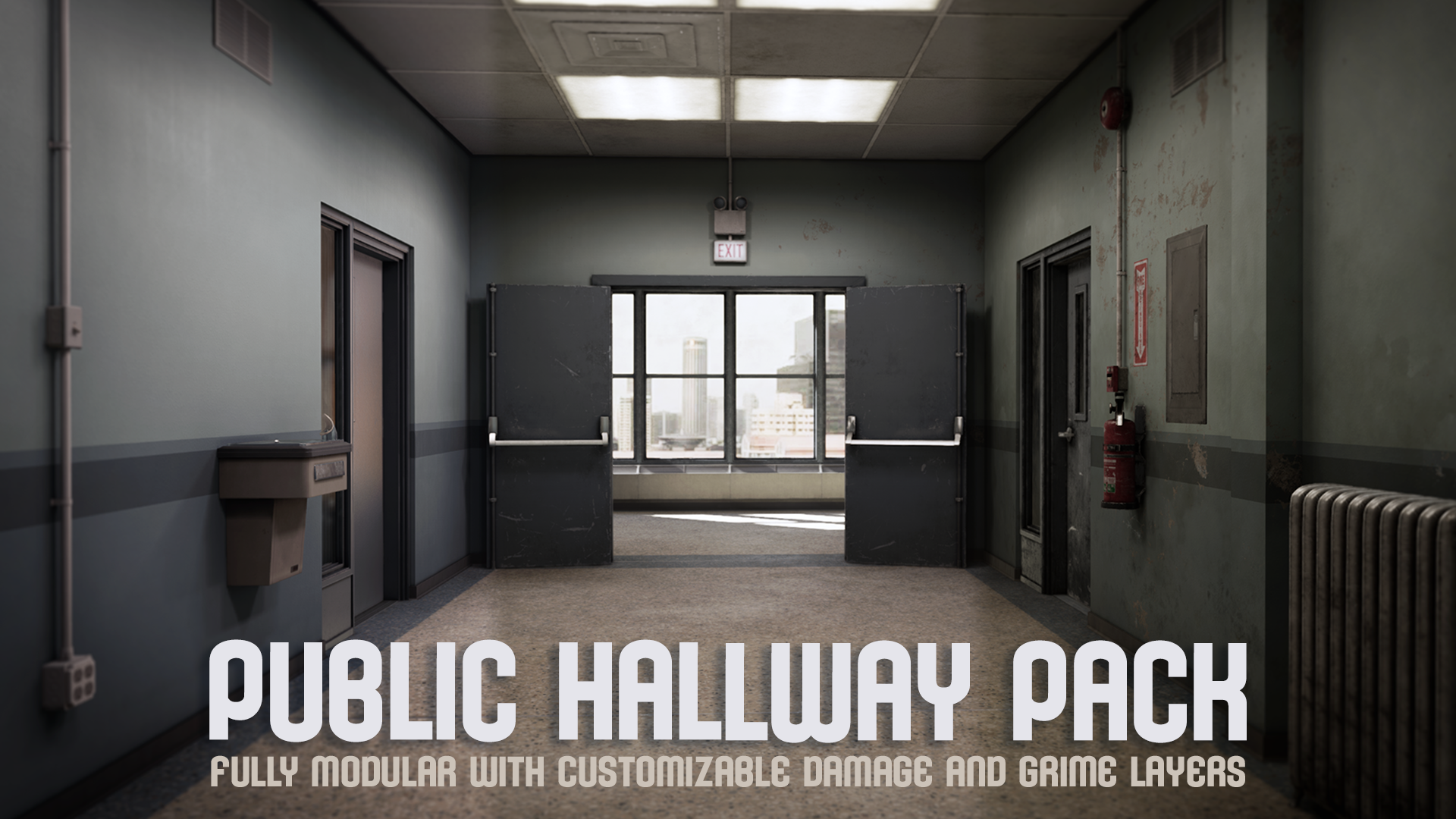 模块化 公共 走廊 场景 可做旧 虚幻4 UE4 Public Hallway Pack