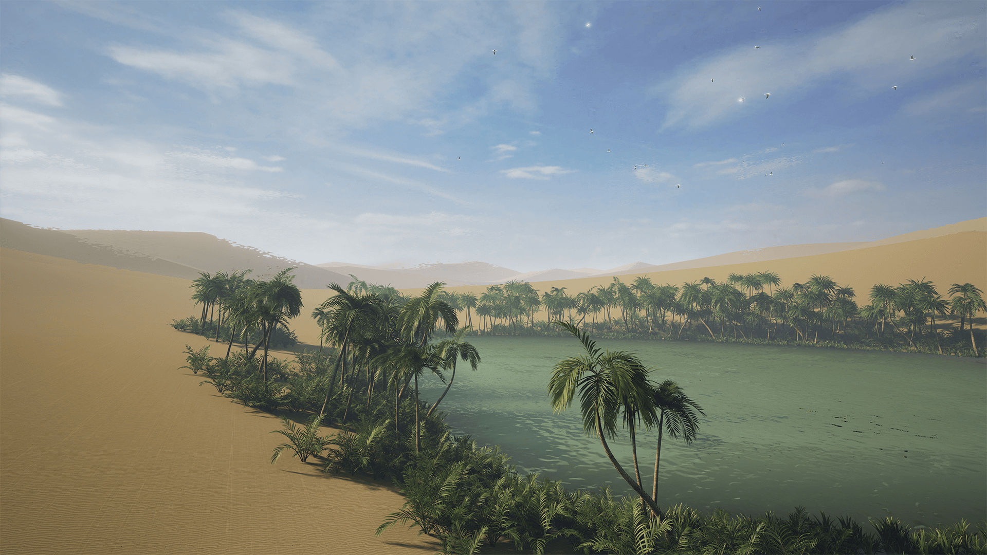 Desert Oasis 虚幻4 UE4 沙漠 绿洲 椰子树 太阳 蕨类 场景