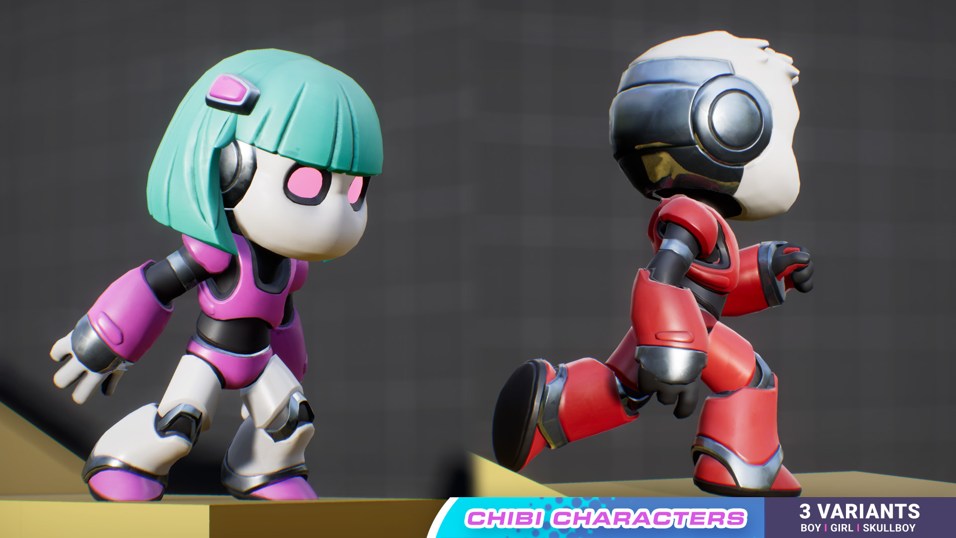 Chibi Characters 虚幻4 UE4 洛克人 卡通 角色 动作插图1