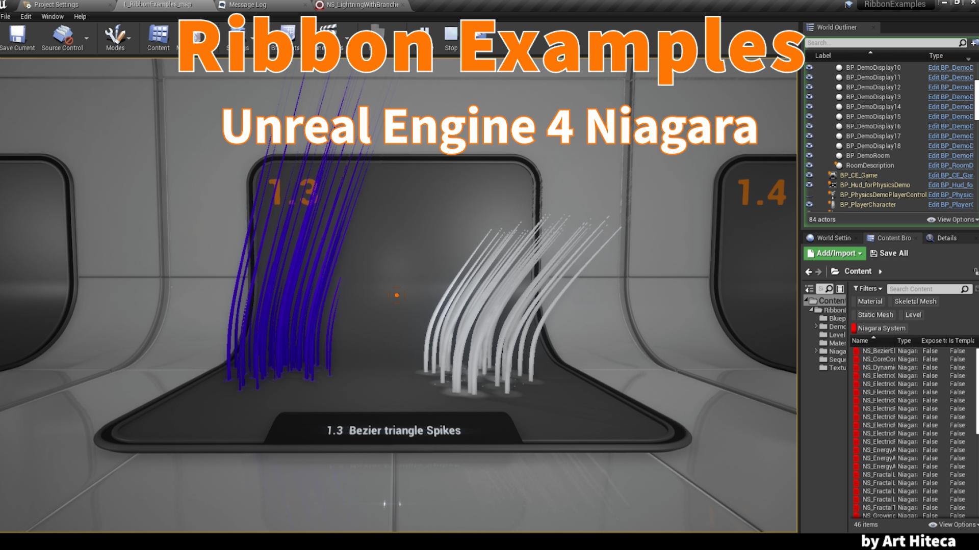 落雷闪电线性游戏特效项目 虚幻4 ue4 Niagara Ribbon examples插图10