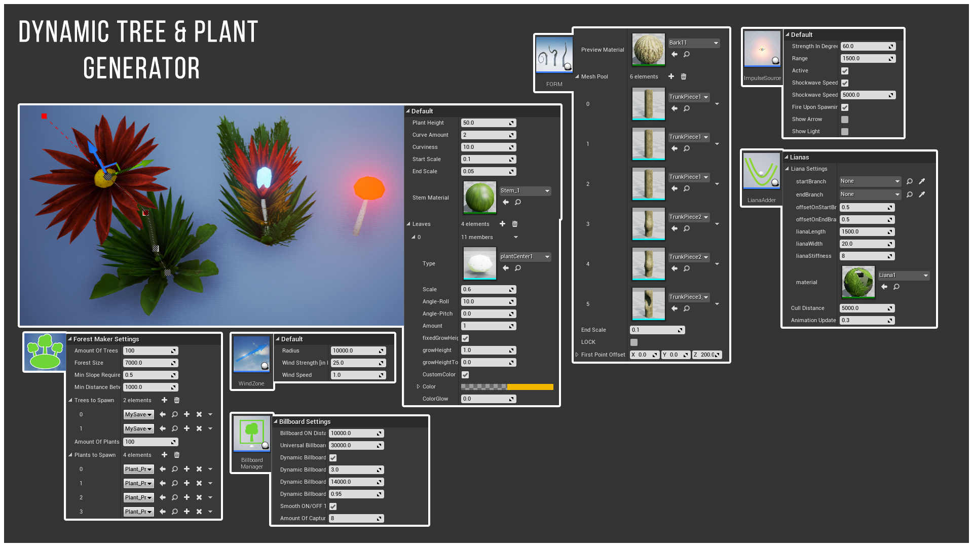 动态可交互树木植物创建编辑蓝图 虚幻4 ue4 Dynamic Tree Plant