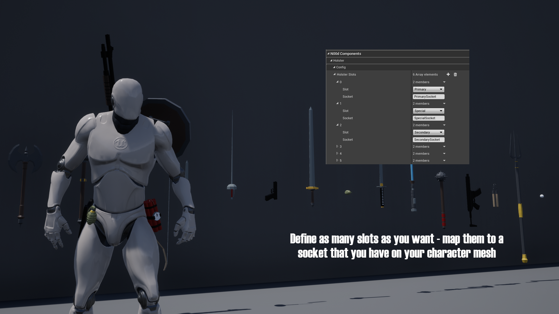 简单易用添加自定义武器插槽现成游戏蓝图 虚幻4 ue4 n00dHolster插图1