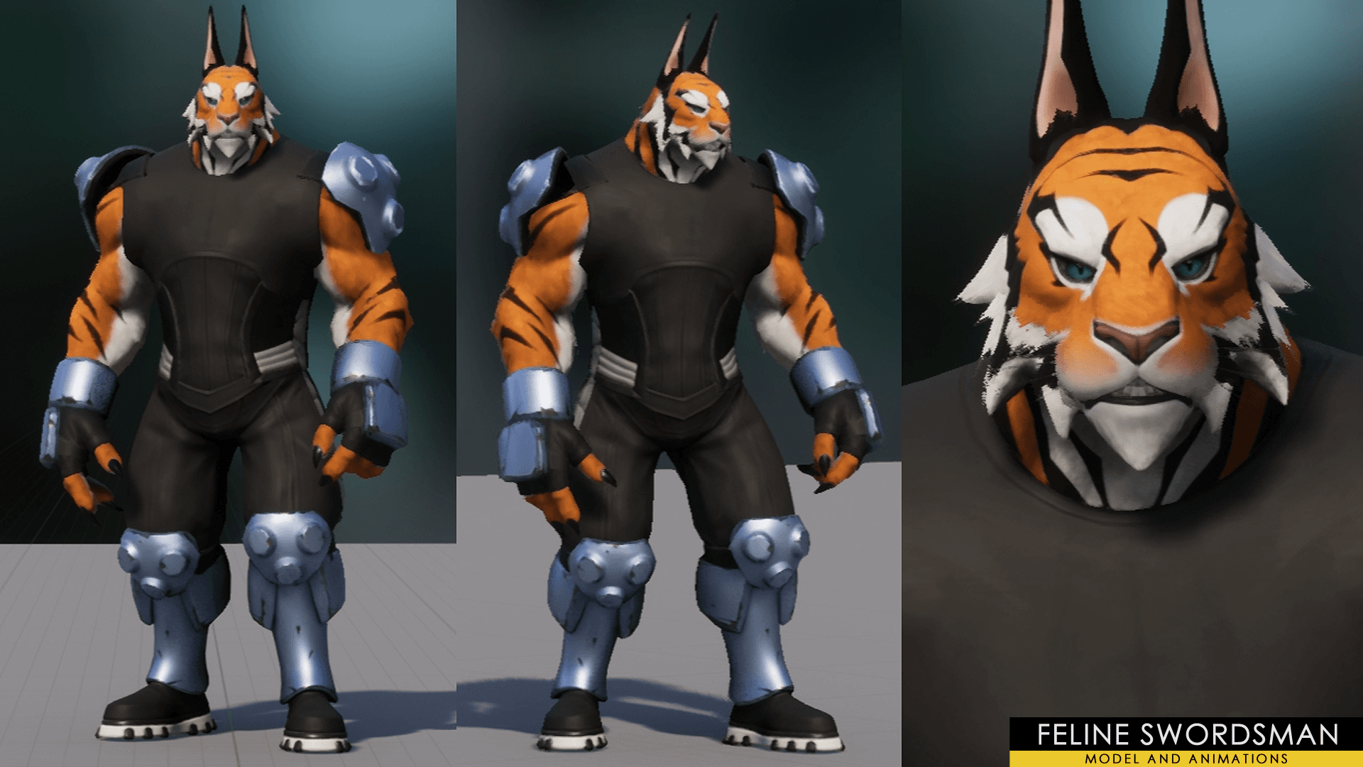 Feline Swordsman Character 虚幻4 UE4 卡通 虎战士 角色 动作插图1