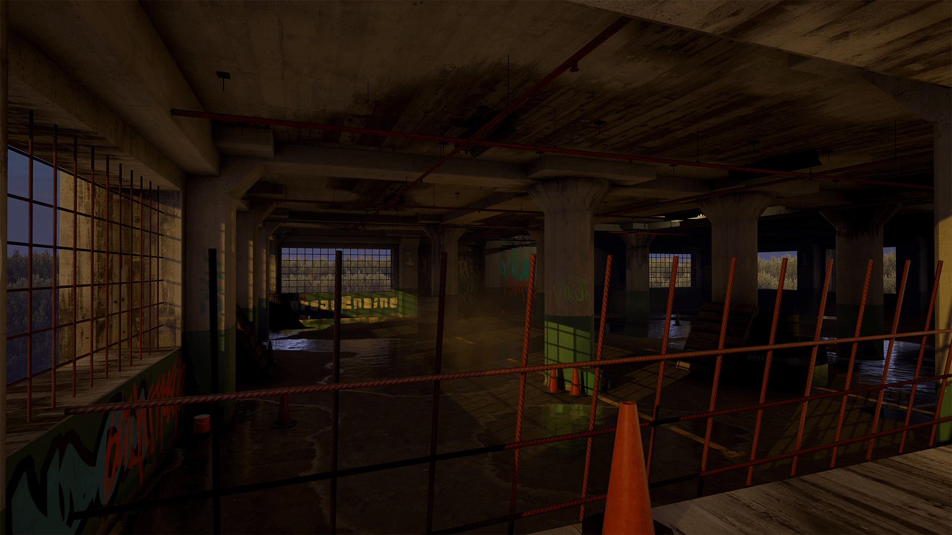 废弃 停车场 涂鸦 水滩 虚幻4 UE4 Abandoned Parking Garage插图2