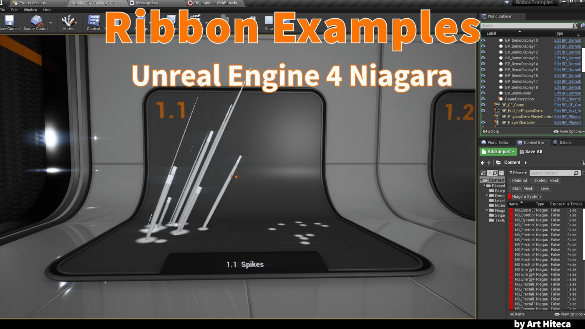 落雷闪电线性游戏特效项目 虚幻4 ue4 Niagara Ribbon examples插图3