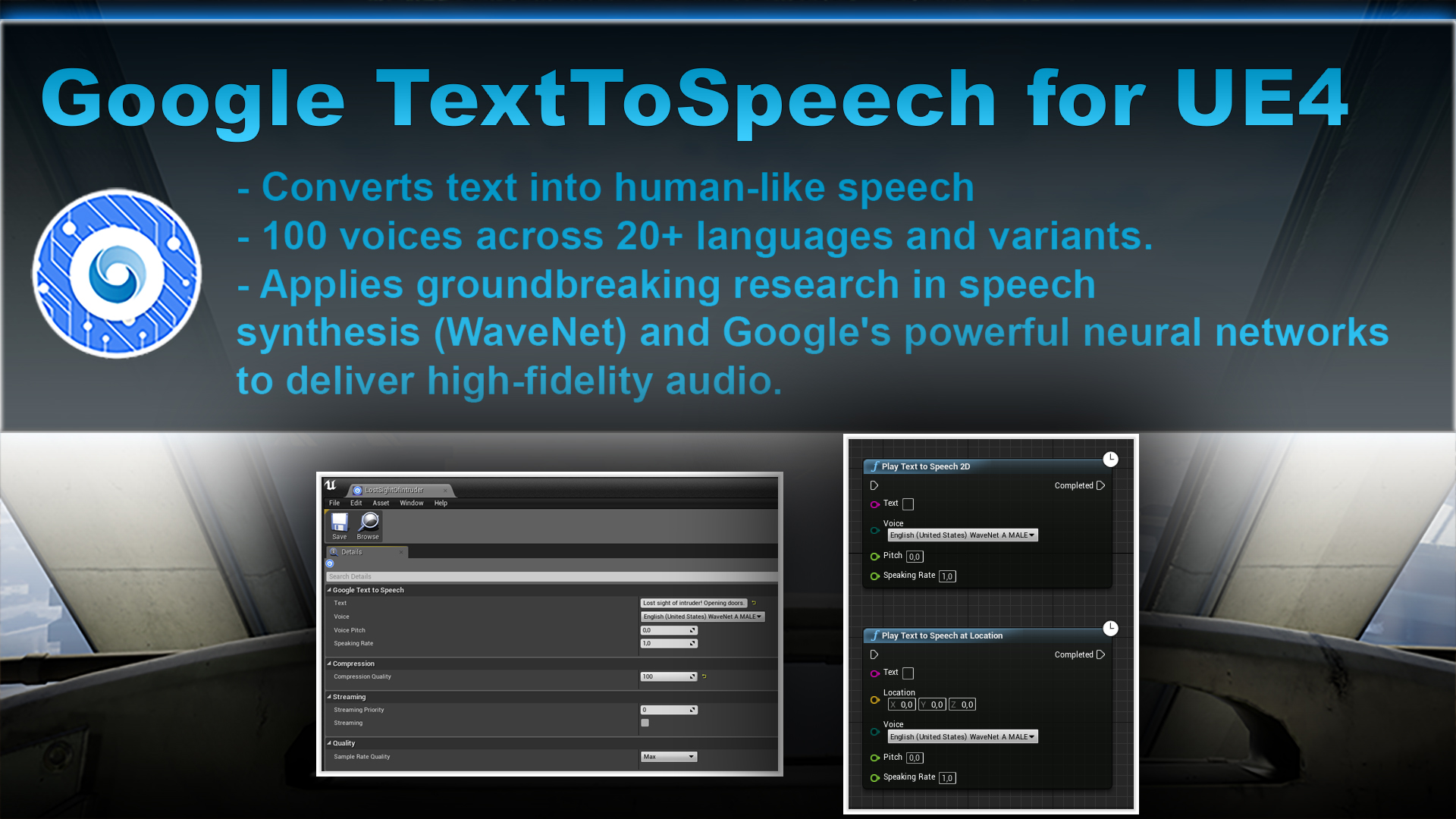 输入文本AI智能生成语音插件 虚幻4 ue4 Google TextToSpeech 425