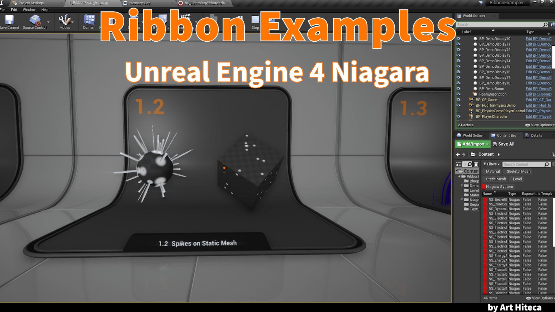 落雷闪电线性游戏特效项目 虚幻4 ue4 Niagara Ribbon examples插图4