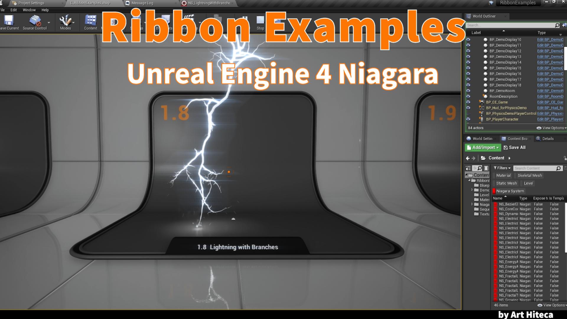 落雷闪电线性游戏特效项目 虚幻4 ue4 Niagara Ribbon examples插图6