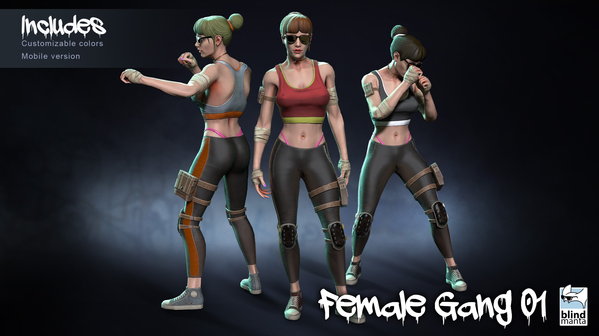 Female Gang 01 虚幻4 UE4 女性 枪手 赛博朋克 角色 动画