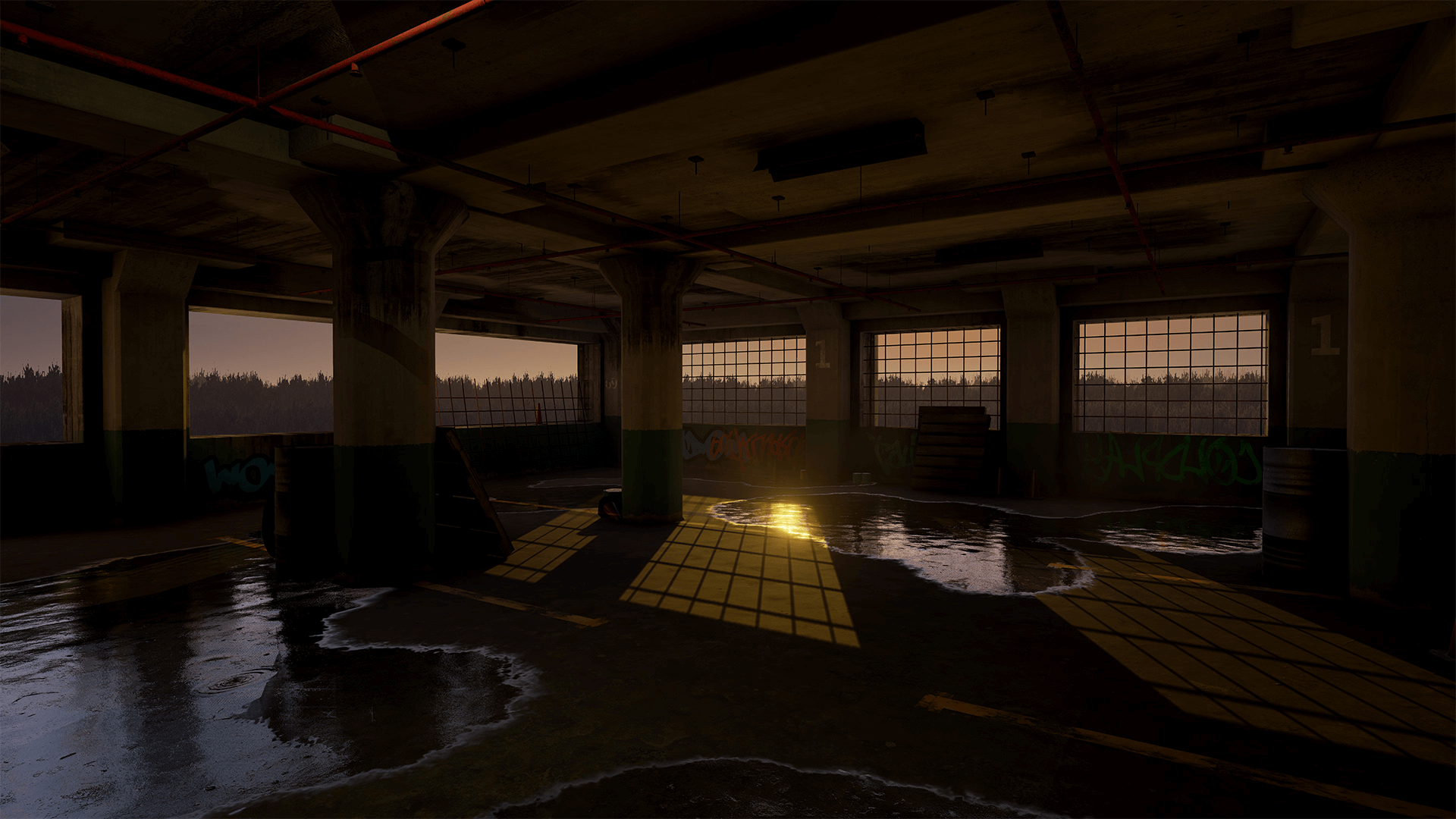 废弃 停车场 涂鸦 水滩 虚幻4 UE4 Abandoned Parking Garage插图3