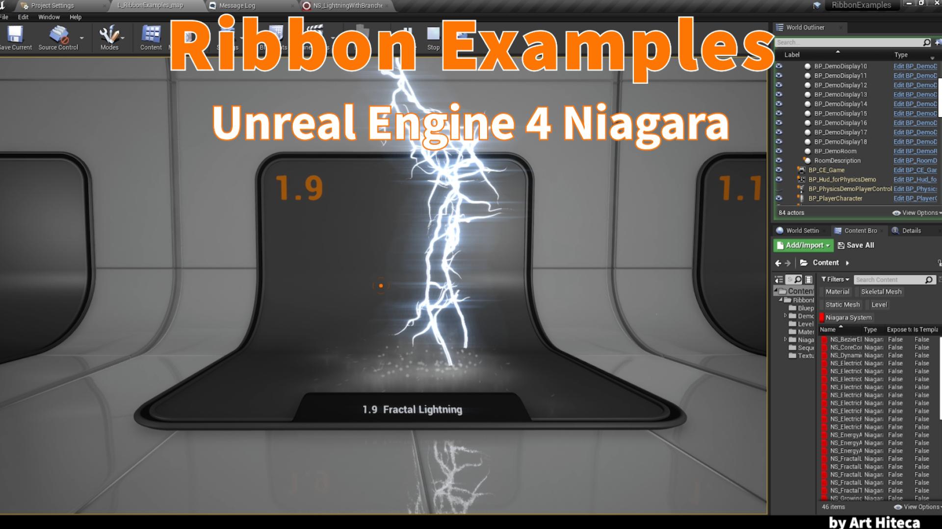 落雷闪电线性游戏特效项目 虚幻4 ue4 Niagara Ribbon examples插图13