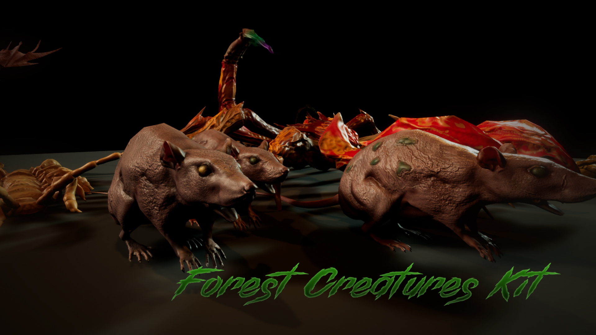 变异老鼠蝎子蝙蝠游戏角色含动画 虚幻4 ue4 ForestCreatureKit