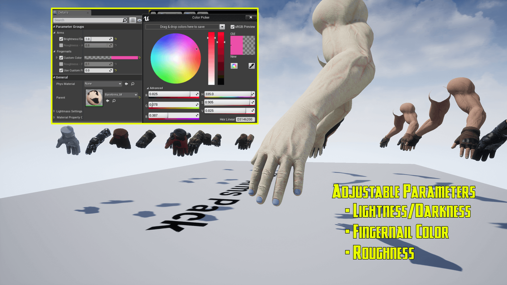 第一人称射击游戏手臂手套角色重定向 虚幻4 ue4 FPS Arms Pack插图11