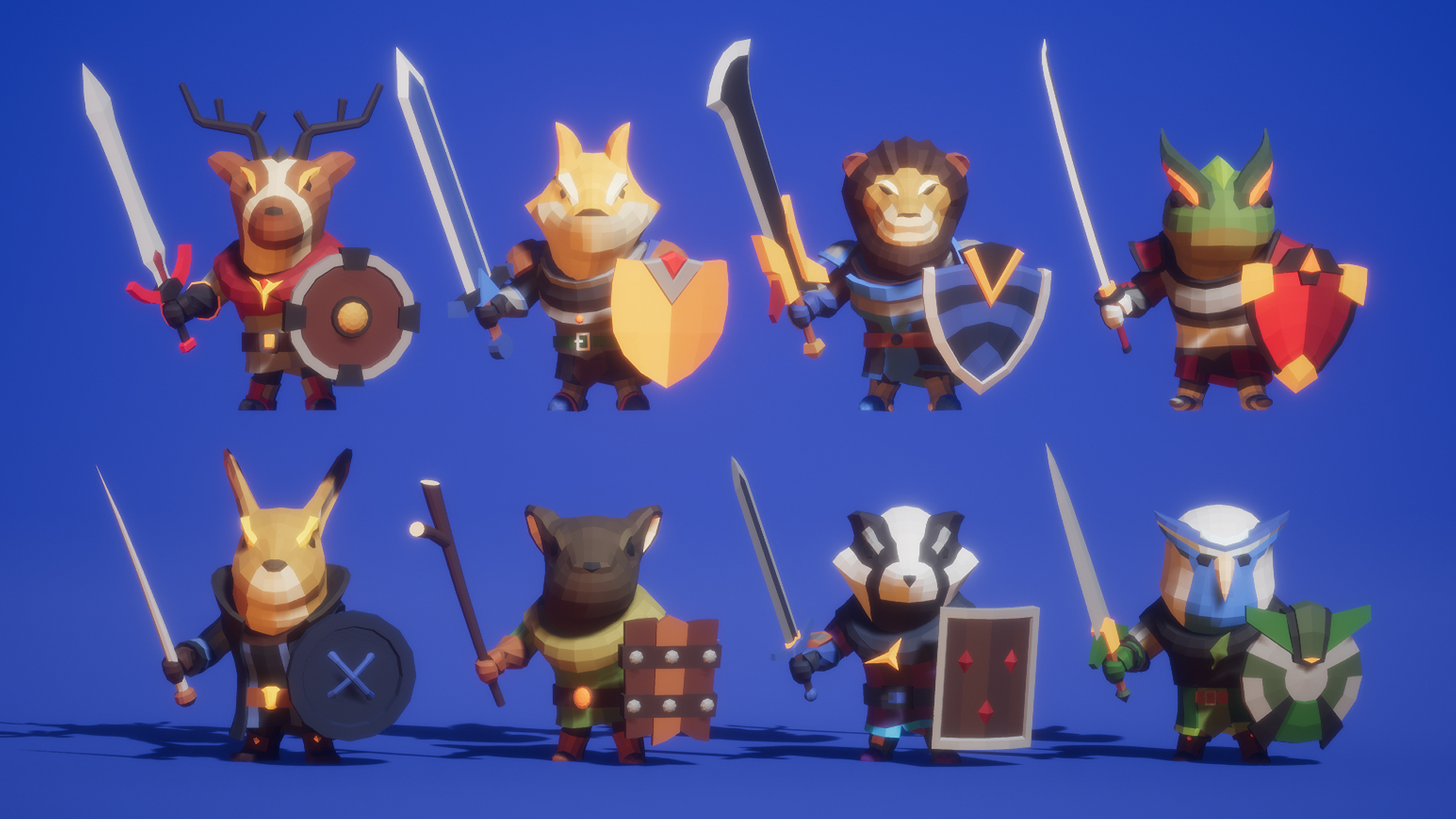 动物 骑士 卡通 角色 虚幻4 UE4 Modular Animal Knights Polyart插图1