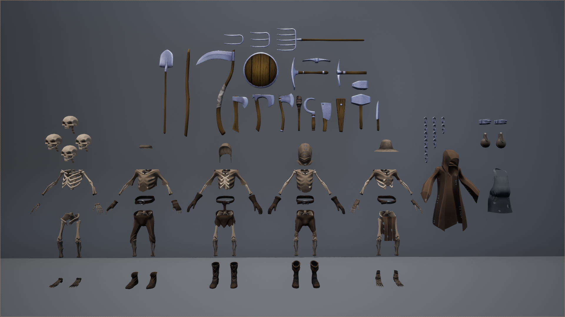 卡通低模骷髅村民角色 虚幻4 ue4 Stylized Modular Skeletons插图3