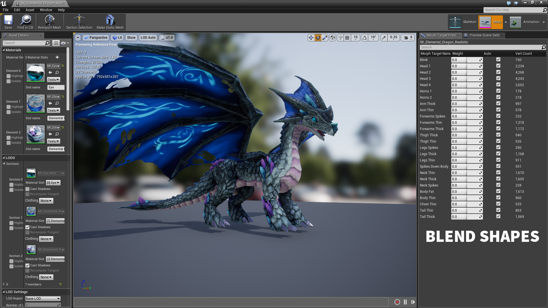 卡通 低模 元素 巨龙 角色 多动画 虚幻4 UE4 Elemental Dragon