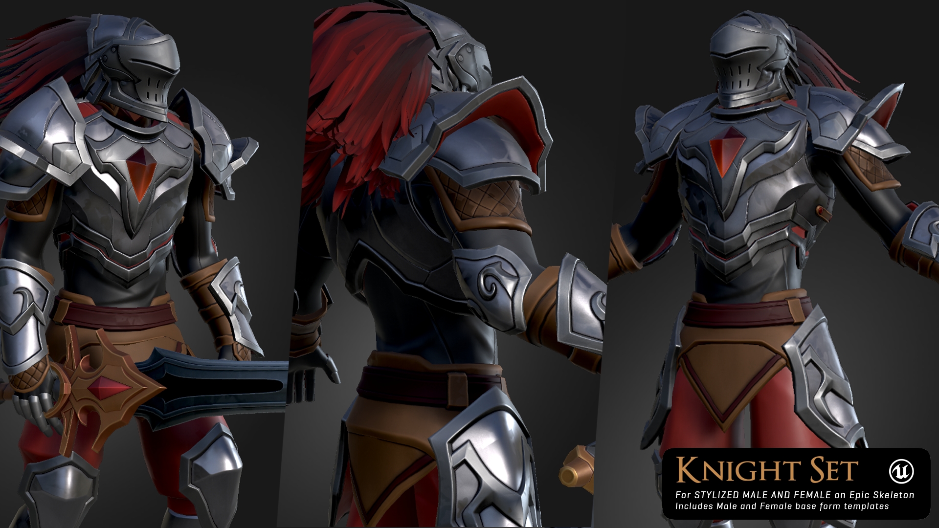 动漫风 骑士 士兵 角色 动画 重定向 虚幻4 ue4 Fantasy Knight Set for Stylized Male插图1