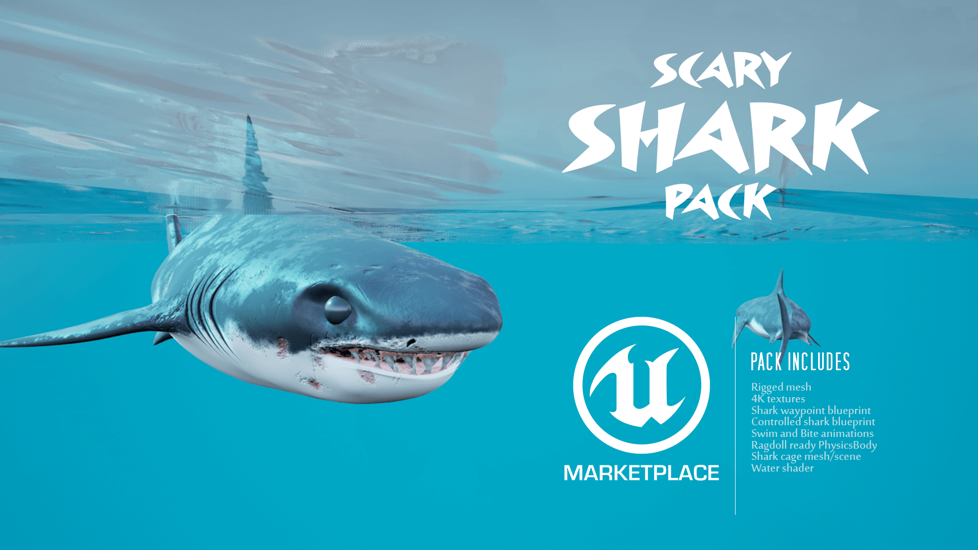 恐怖 鲨鱼 蓝图 角色 动画 虚幻4 UE4 Scary Shark Assets