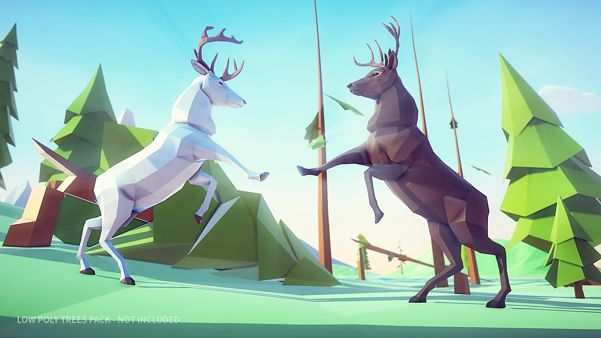 低模卡通公鹿麋鹿动物游戏角色含动画 虚幻4 ue4 Poly Art Deer