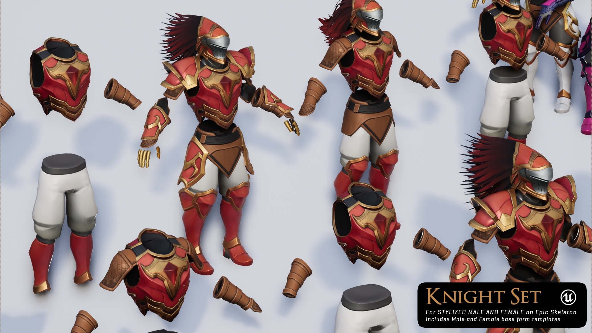 动漫风 骑士 士兵 角色 动画 重定向 虚幻4 ue4 Fantasy Knight Set for Stylized Male插图3