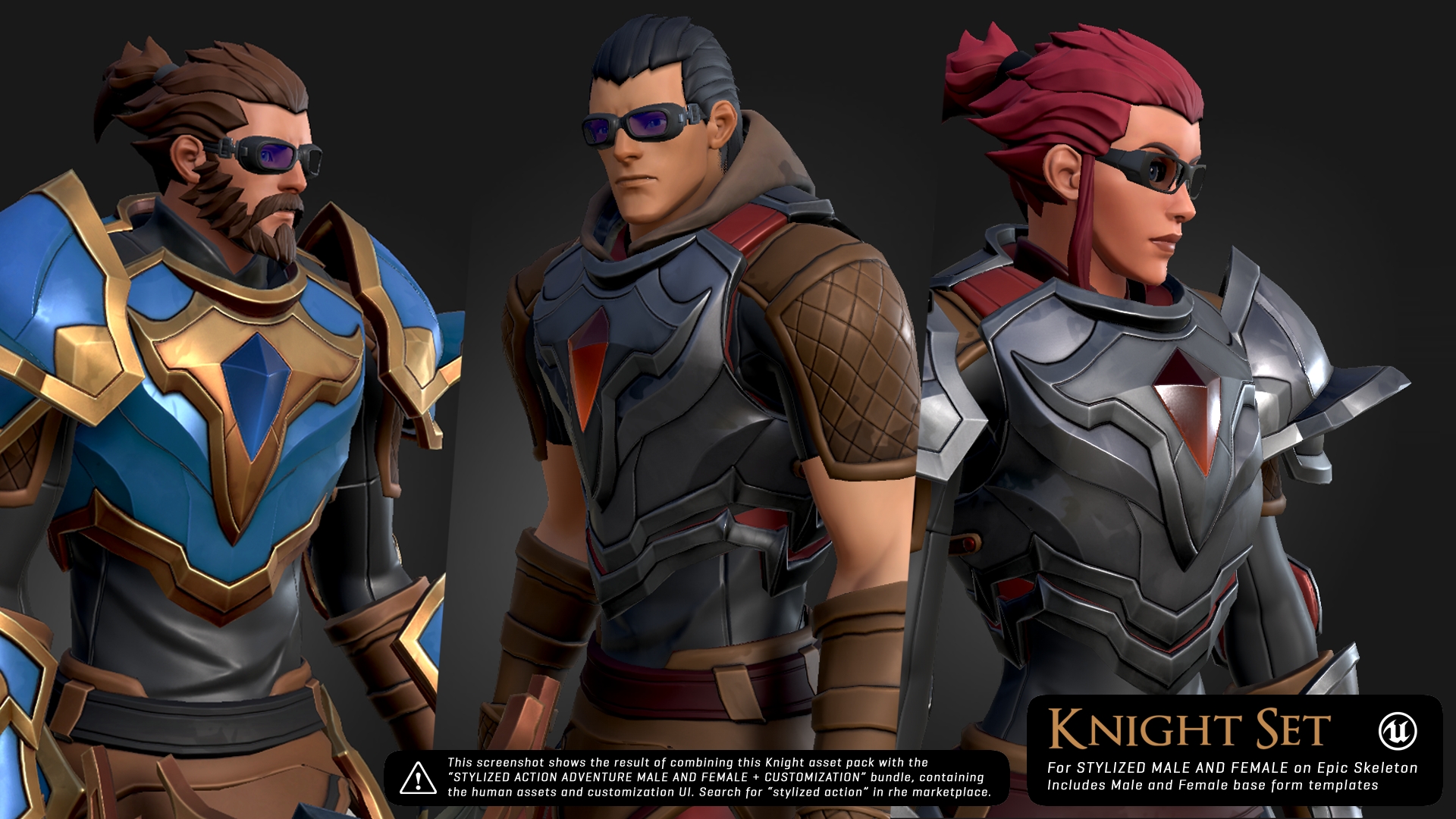 动漫风 骑士 士兵 角色 动画 重定向 虚幻4 ue4 Fantasy Knight Set for Stylized Male