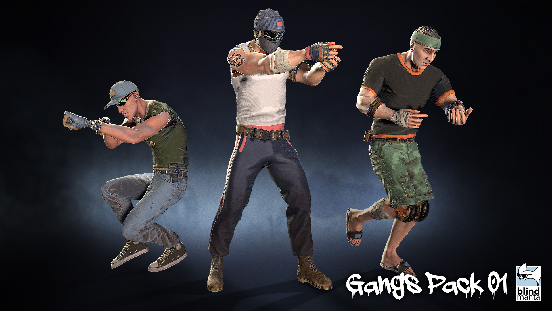 枪手 罪犯 土匪 角色 动画 重定向 虚幻4 UE4 Gangs Pack 01