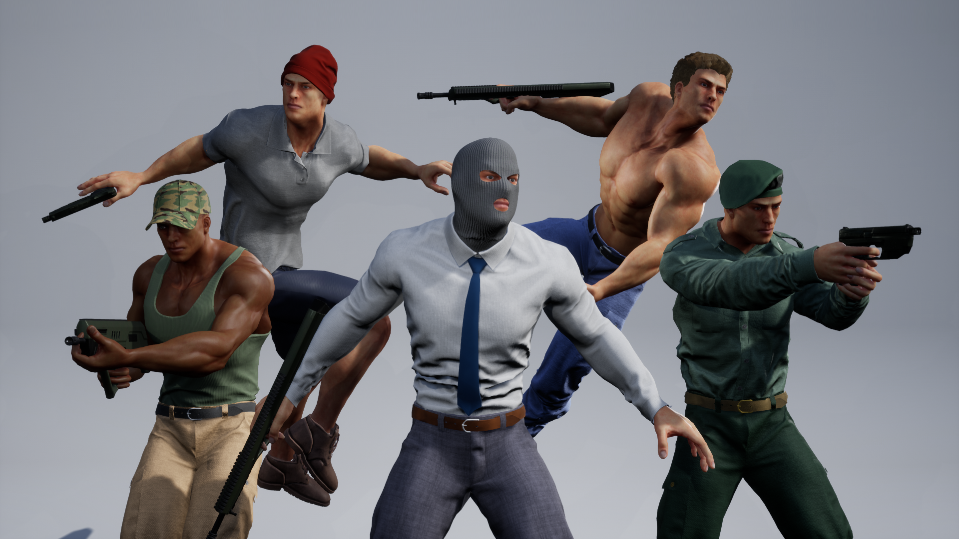 模块化匪徒劫匪罪犯游戏角色重定向 虚幻4 ue4 Modern Male Pack