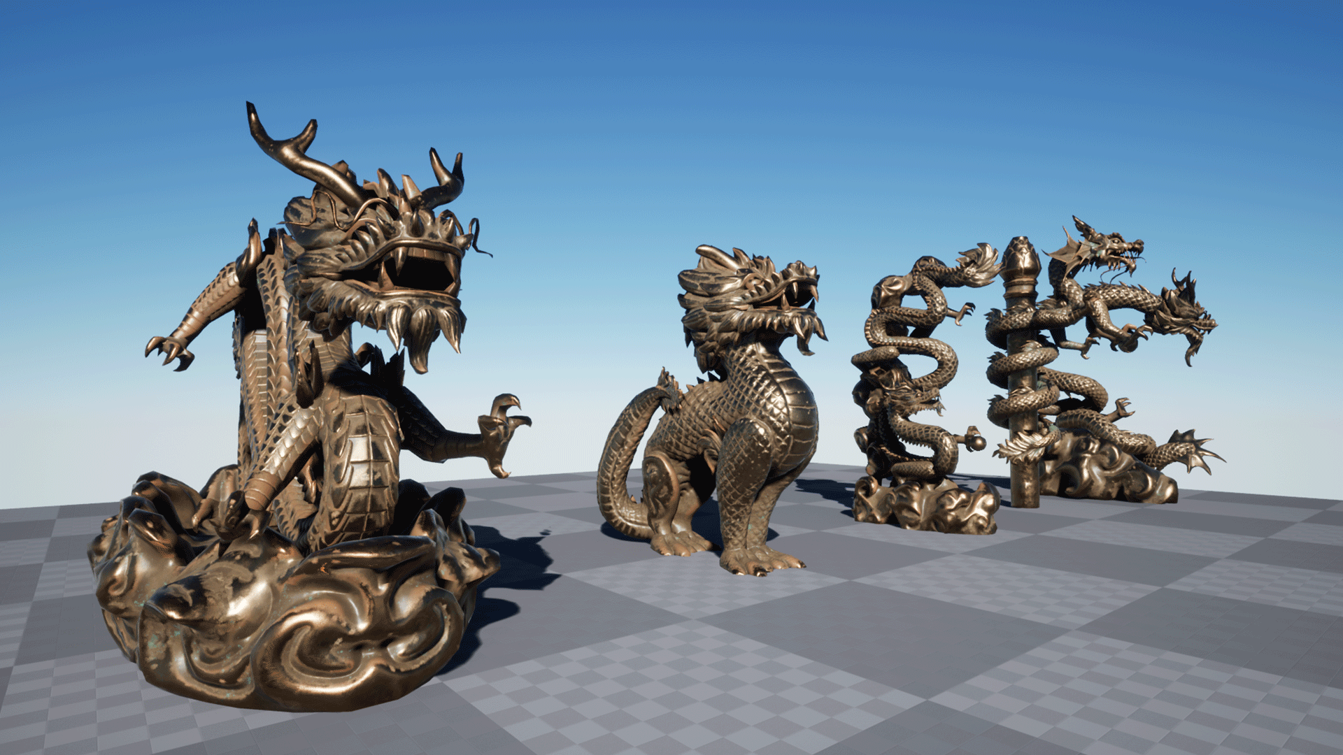 Chinese Dragon Statues 虚幻4 UE4 国风 龙柱 盘龙 麒麟 素材包插图3