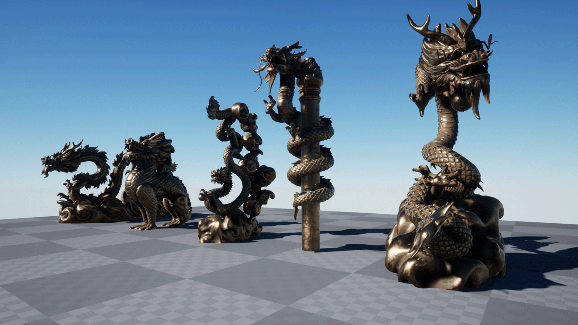 Chinese Dragon Statues 虚幻4 UE4 国风 龙柱 盘龙 麒麟 素材包插图2