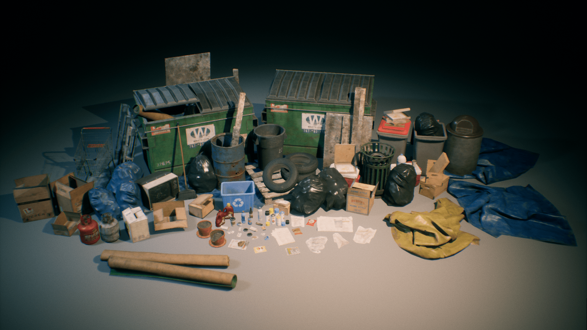 City Trash and Waste Set 虚幻4 UE4 垃圾桶 废品回收 素材包