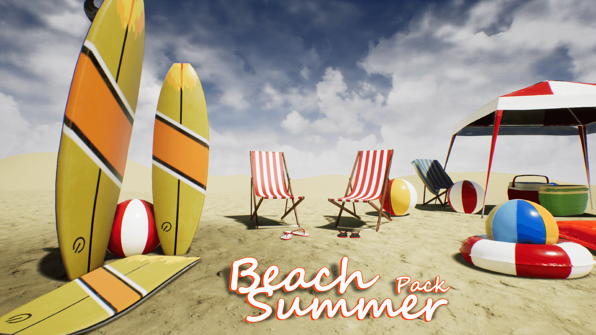 Beach Summer Pack 虚幻4 UE4 海滩 夏天 游泳圈 道具 素材包