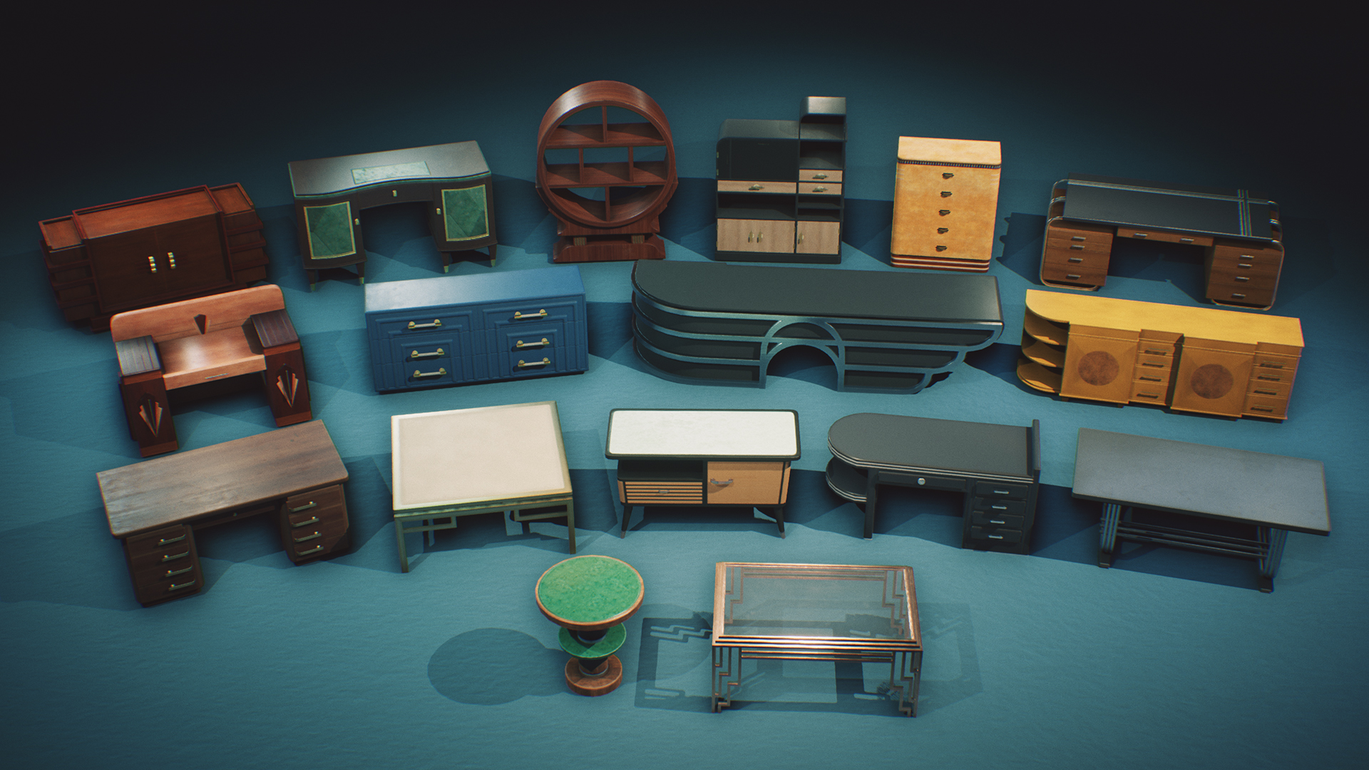 办公桌 储物柜 虚幻4 UE4 Art Deco Furniture and Props VOL.3