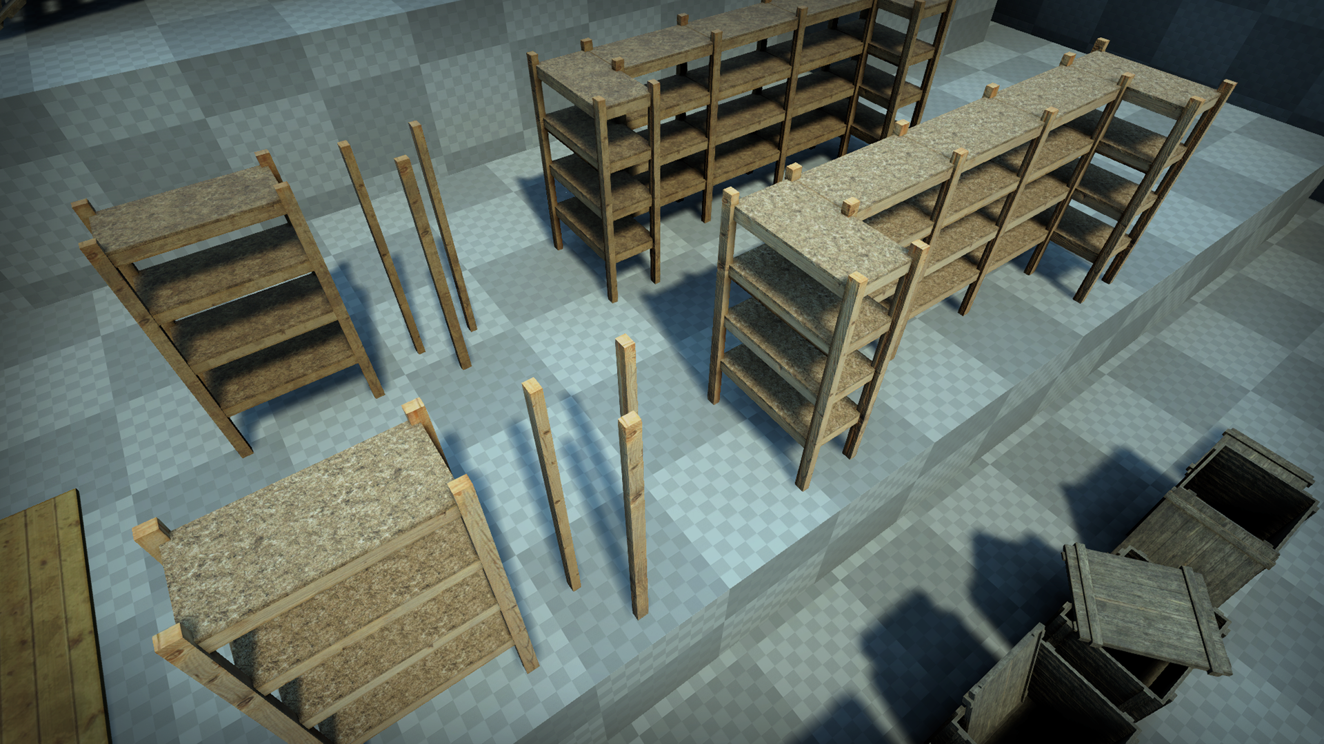 Wooden Storage Pack 虚幻4 UE4 木箱 木架 木柜 素材包