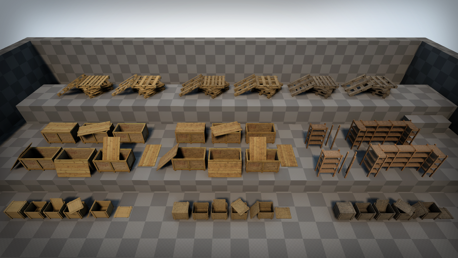 Wooden Storage Pack 虚幻4 UE4 木箱 木架 木柜 素材包插图3